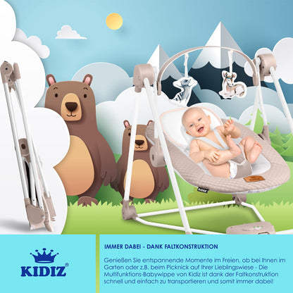 KIDIZ® Baby Rocker Baby Swing with 5 Speed Settings Foldable Baby Rocker Swing Baby High Chair with Play Arch Toys 5 Soothing Natural Sounds Newborn Anthracite