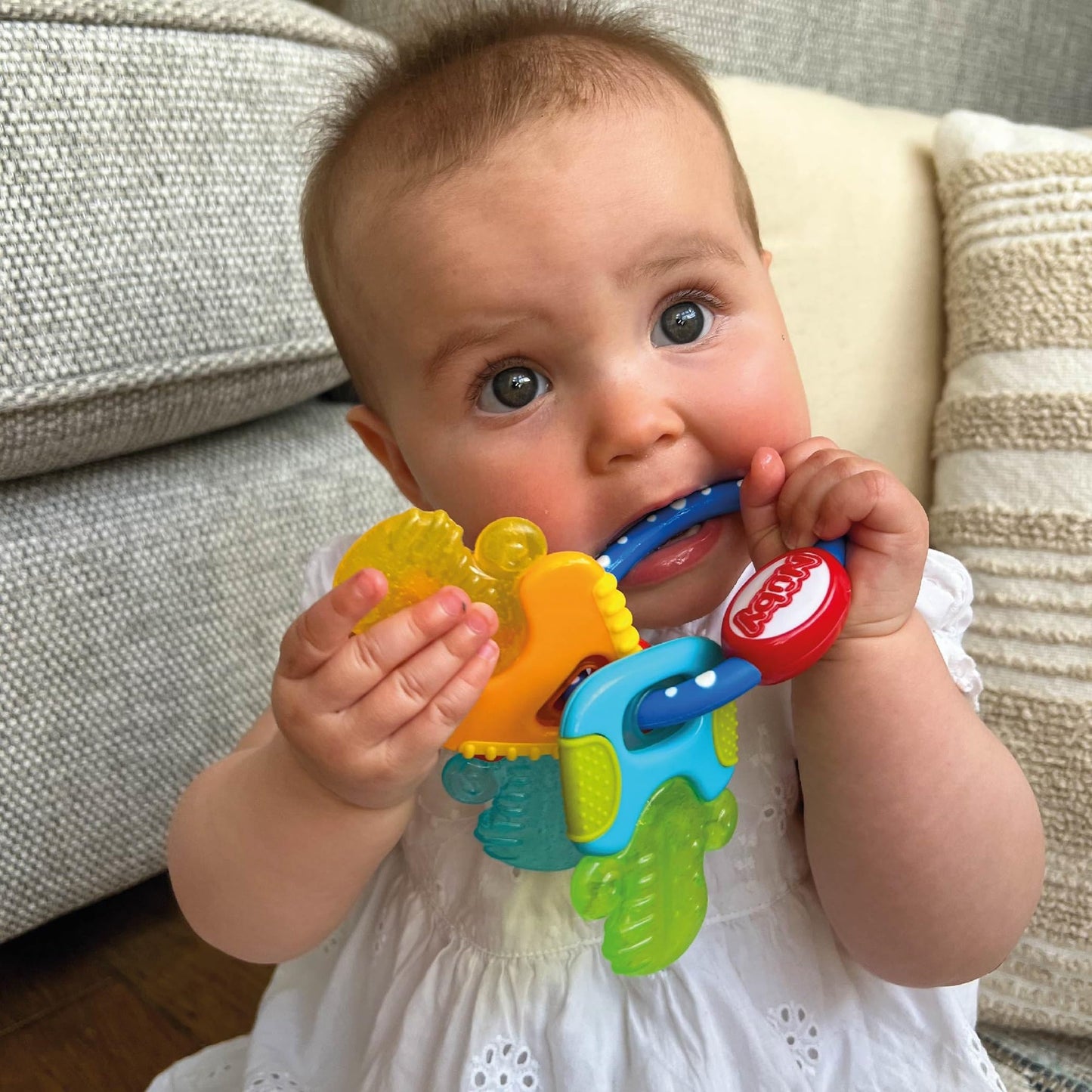 Nûby Beißring für Babys fördert Sehsinn & Motorik, Greifling mit ICE-Gel erreicht auch die Backenzähne, ab 3+ Monate 600 Blau 1 Stück (1er Pack) - Meloni2