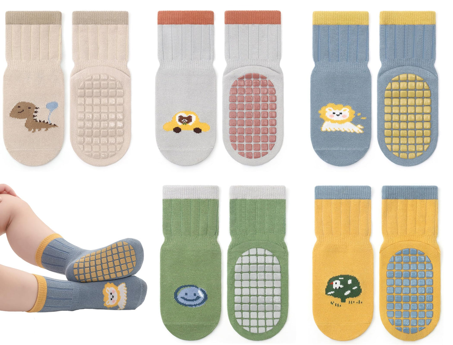 Rutschfeste Socken für Baby Mädchen Jungen 5 Paar Kinder Anti Rutsch Socken Sportsocken Stoppersocken