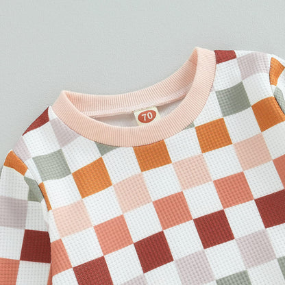 Baby Herbst Winter Set Kariertes Sweatshirt Und Jogginghose Für Jungen Mädchen
