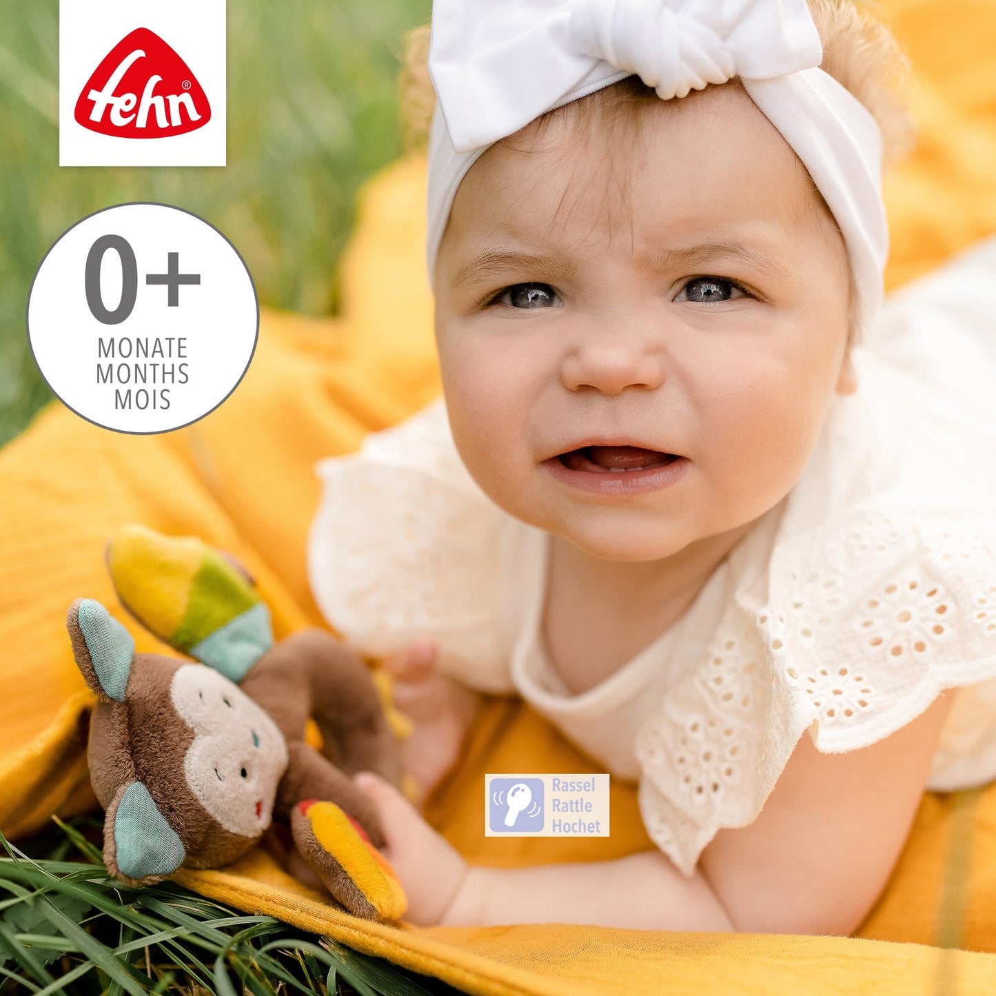 Fehn Baby Ring Greifling Lama - Kuscheltier Babyspielzeug mit Rassel - Motorikspielzeug für das spielerische Lernen - Plüschtier als Einschlafhilfe - Spielzeug für Babys & Kleinkinder ab 0+ Monaten