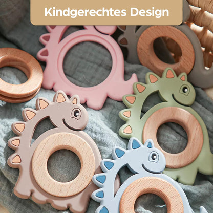 Schildkröte Beißring für Baby Natur Holz & Silikon Blau - Kauspielzeug, Zahnen-Hilfe & Greifling - Babyspielzeug Beissring Geschenk zur Geburt - Holz-Spielzeug nachhaltig, BPA-frei schadstofffrei