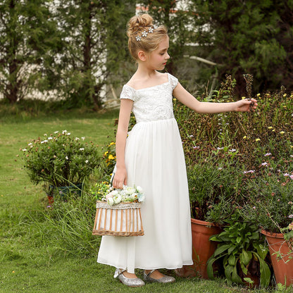 PLWEDDING Chiffon A-Line Flower Girl Dress First Communion Dresses Kids Birthday Wedding Party Dresses 