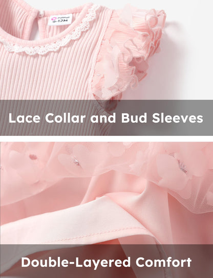 PATPAT Baby Girls' Tulle Dress with Long Sleeves, Tutu for Toddlers, Perfect as a Flower Girl or Christmas Party Birthday Long Sleeve Princess Dress, 3-24 Months