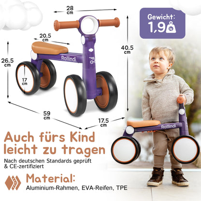 Rollindi Kinder Laufrad ab 1 Jahr [Mitwachsend] Kippsicher Leicht Lauflernrad Baby Fahrrad Rutschauto Jungen und Mädchen von 12-36 Monate | Neues Modell, Blau - Meloni2