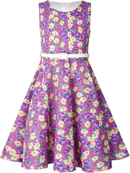 BONNY BILLY Mädchen Kleider Vintage Blumen Festlich Hochzeit Elegant Kinder Kleid mit Gürtel