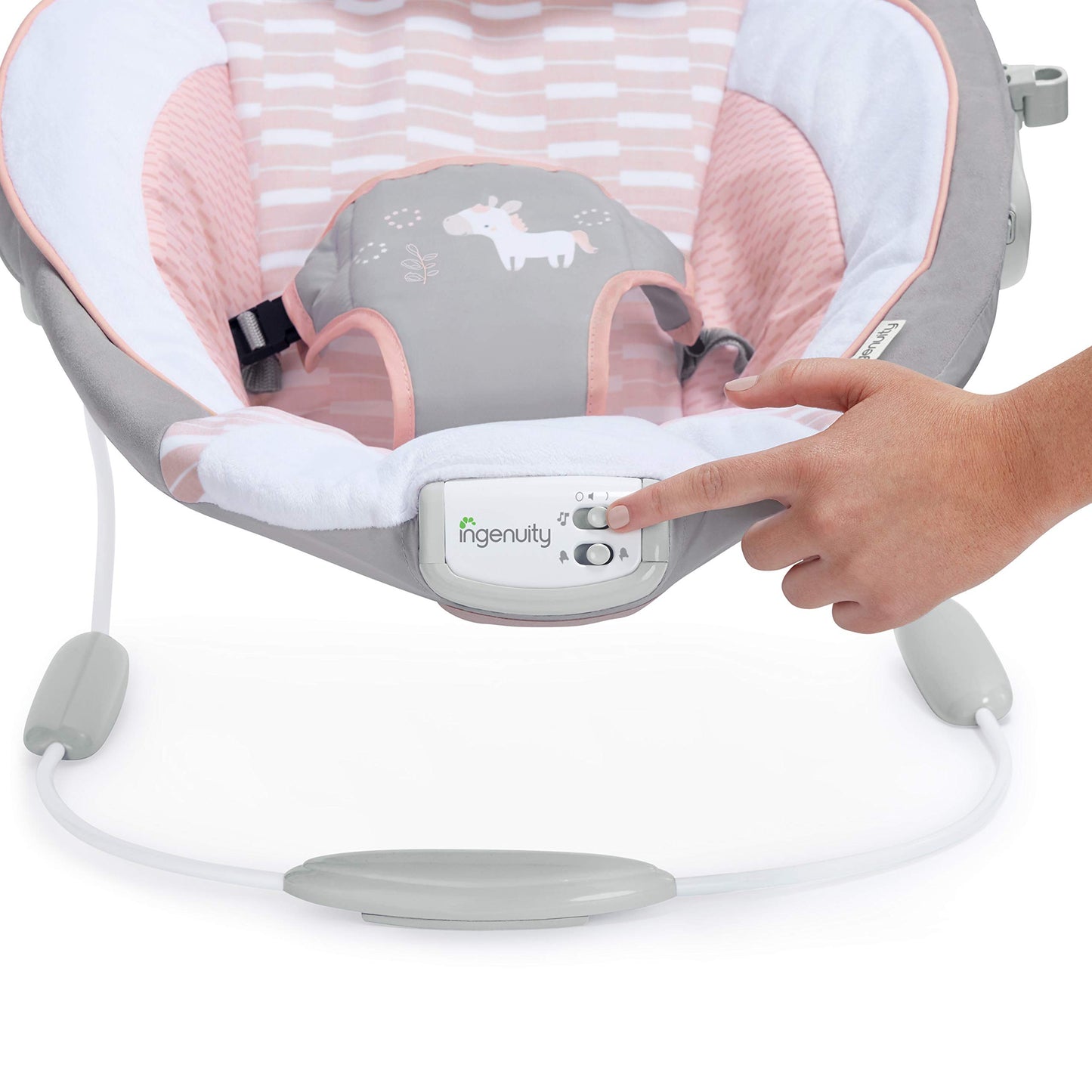 Ingenuity, Morrison Baby Rocker with Soothing Vibrations &amp; 8 Melodies, Play Arch with 2 Toys, Volume Control, Padded Headrest, 3-Point Harness, from Birth to 9 kg 