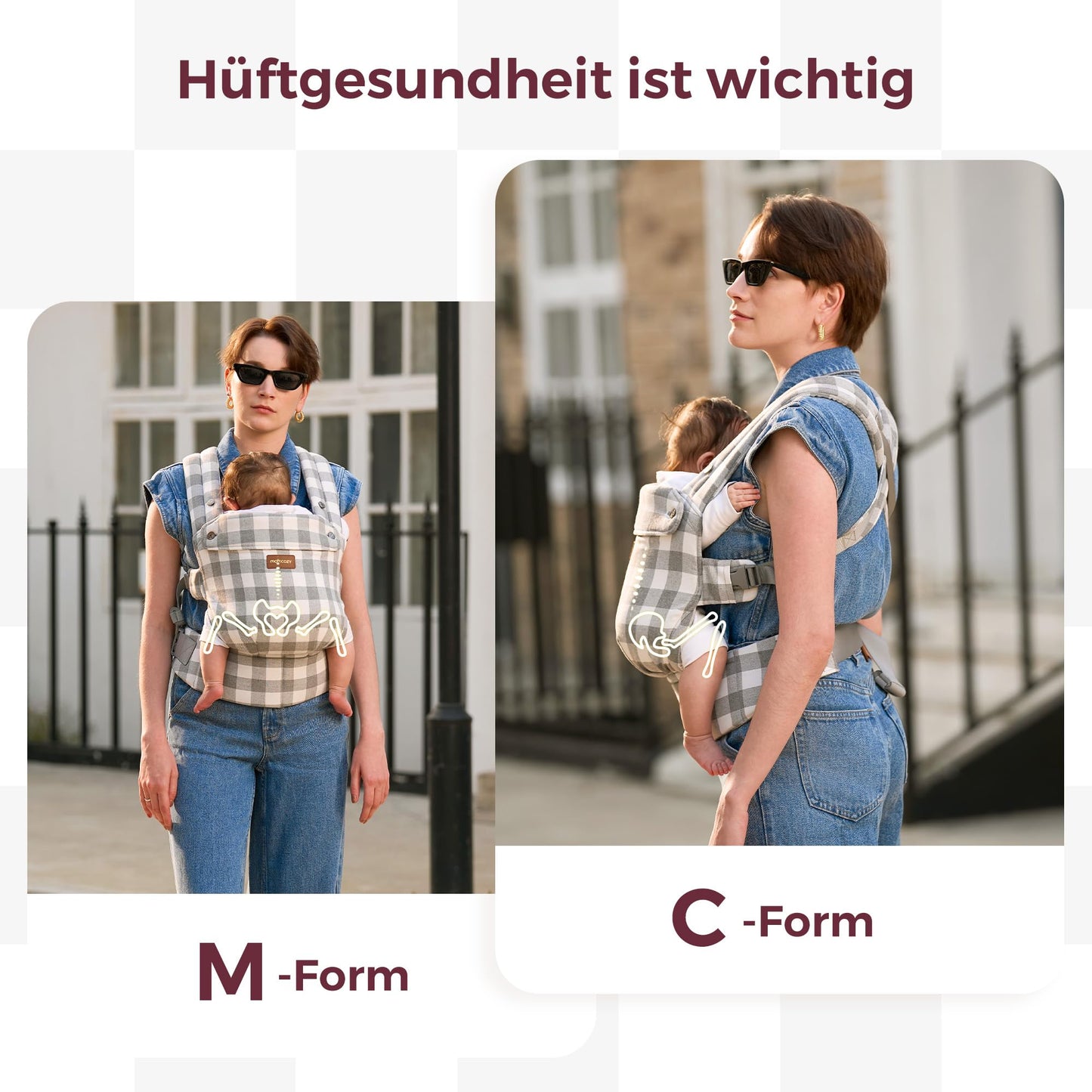 Momcozy Babytrage aus 100% Baumwolle – Baby Carrier für Kleinkind (3-24 Monate, 3,2-20 kg) · Ergonomische M-Position · X-Rücken · Taillengurt 64-127cm, Khaki