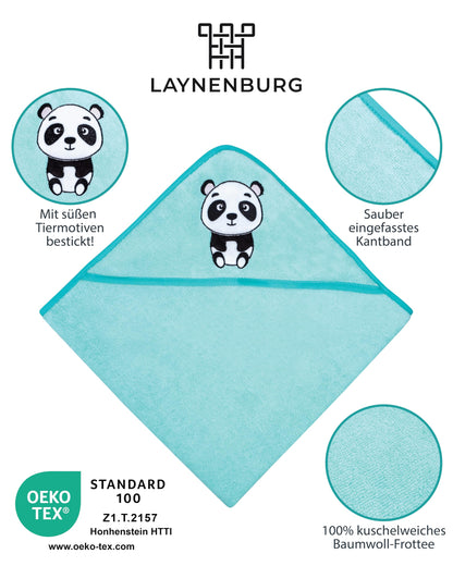 LAYNENBURG Premium Kapuzenhandtuch Baby - Badehandtuch aus 100% Baumwolle - Oeko TEX - Handtuch mit Kapuze für Neugeborene & Kinder - Badetuch, Babyhandtuch Mädchen, Jungen (Waschbär 80 x 80cm)