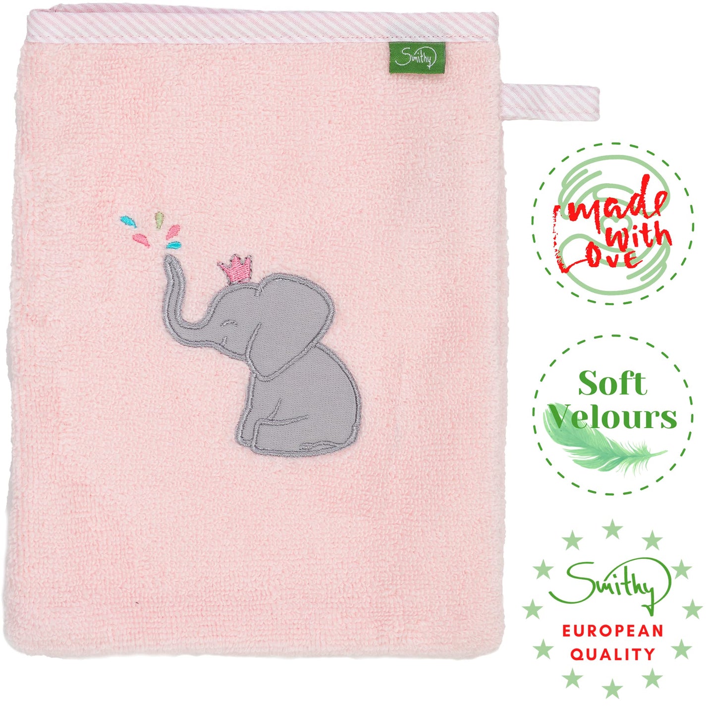 Smithy Baby Elephant Face Cloth, 100% Cotton Terry Towelling, Wash Mitt Children, Boys and Girls, Gift for Birth