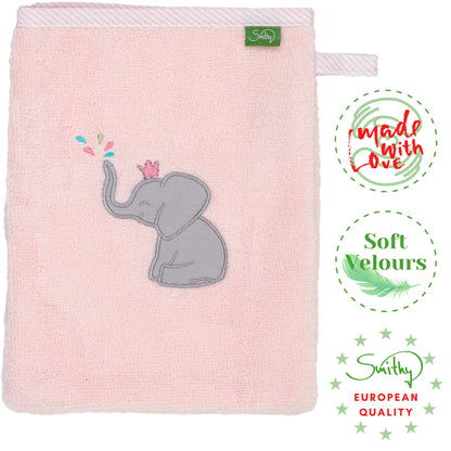 Smithy Baby Elephant Face Cloth, 100% Cotton Terry Towelling, Wash Mitt Children, Boys and Girls, Gift for Birth