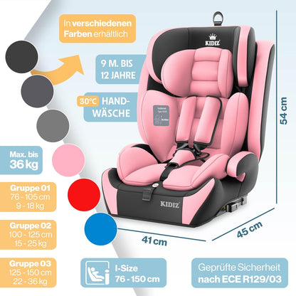 Autokindersitz mit Isofix i-Size R129 100-150cm bis 12 Jahre, Kinderautositz Gruppe 1/2/3, mitwachsender Kindersitz, 5-Punkt-Gurt & höhenverstellbare Kopfstütze, Sitzerhöhung Auto, Schwarz