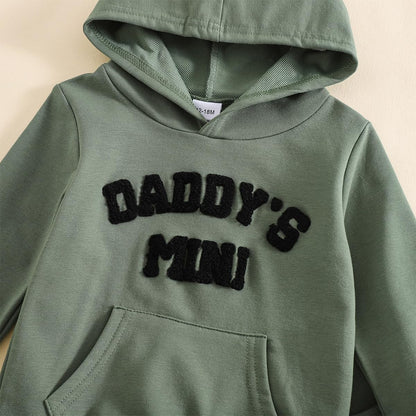 LUVCES Kleinkind Baby Jungen Outfits Langarm Daddy’s Mini Kapuzenpullover Sweatshirts + Hosen 2-teiliges Herbst Winter Frühling Kleidungsset