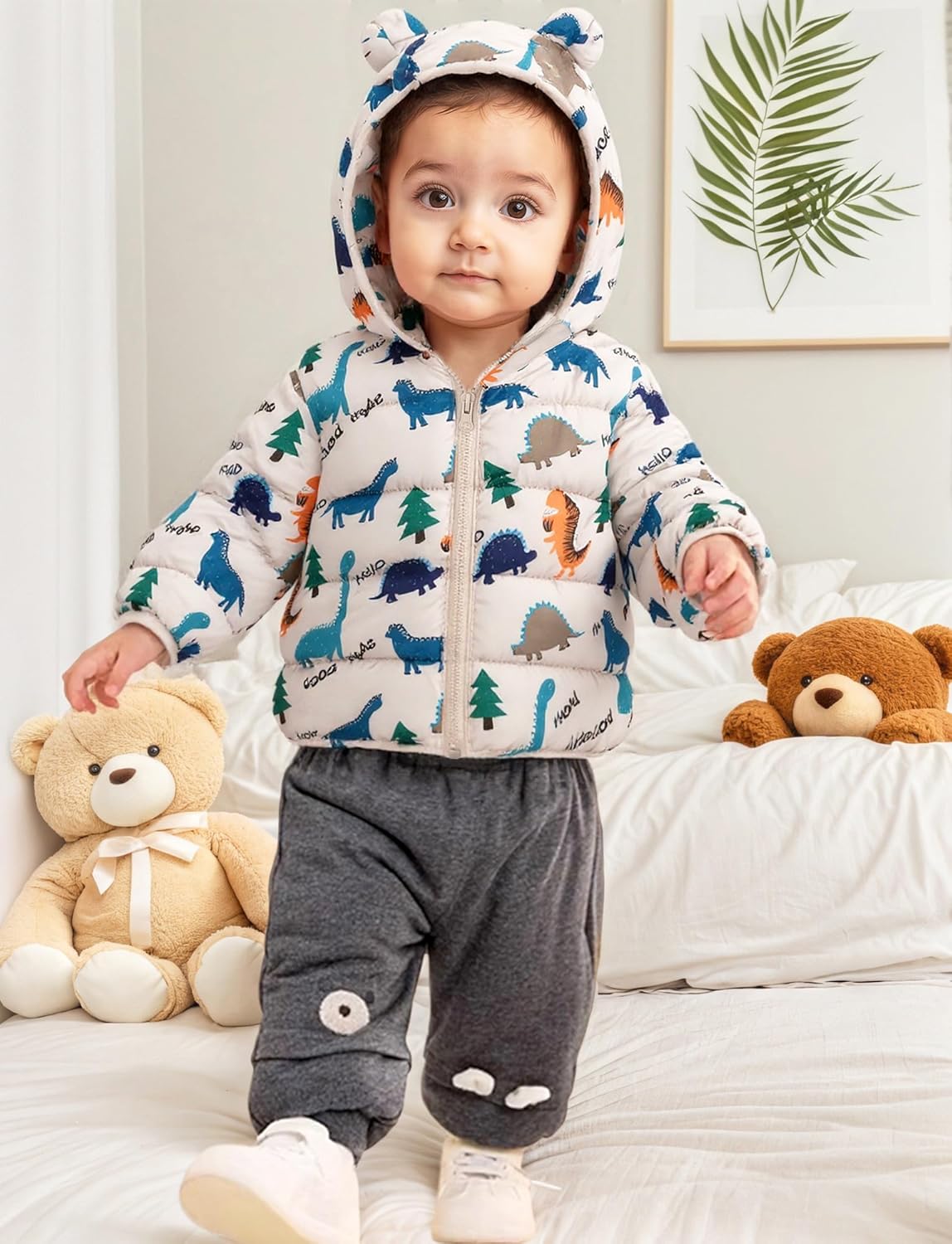 Happy Cherry Winter Jacket Baby Boys Girls Winter Coat with Hood Quilted Jacket Warm Lightweight Down Jacket Winter Cute Printed Outerwear 
