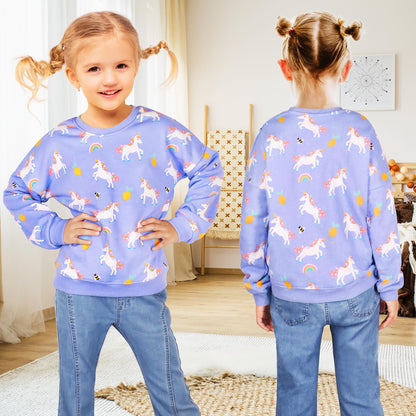 Baogaier Sweatshirt Mädchen Pullover Baumwolle Leichtgewicht Casual Sport Langarmshirt Pailletten Pelzig Tierdruck Kinder Kleidung Langarm Rundhalsausschnitt Tops 2-7 Jahre, Gr.92-122
