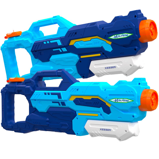KESSER® Wasserpistole 2er Set Wasserpistolen Spritzpistolen Reichweite 10-11 Meter, Fassungsvermögen 1500ml Wasserspaß Strand Spielzeug im Freien für Kinder und Erwachsene Strandpool, Blau/Weiß