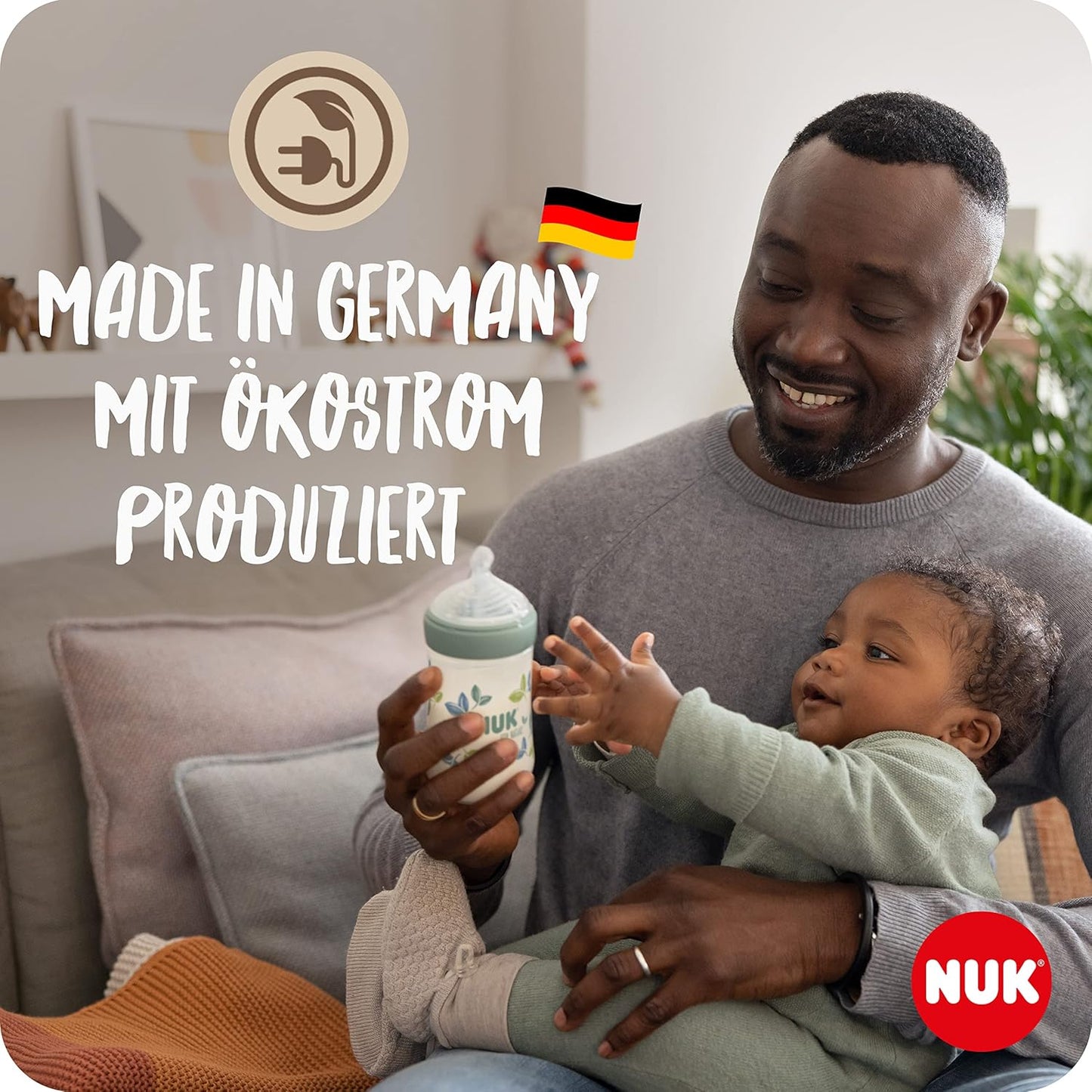 NUK for Nature Start Set Babyflasche und Schnuller, 0−6 Monate, 100 % natürliche Rohstoffe, 2 x Flaschen (150 ml + 260 ml), 2 x Schnuller aus Silikon, BPA-frei, 4 Stück - Meloni2