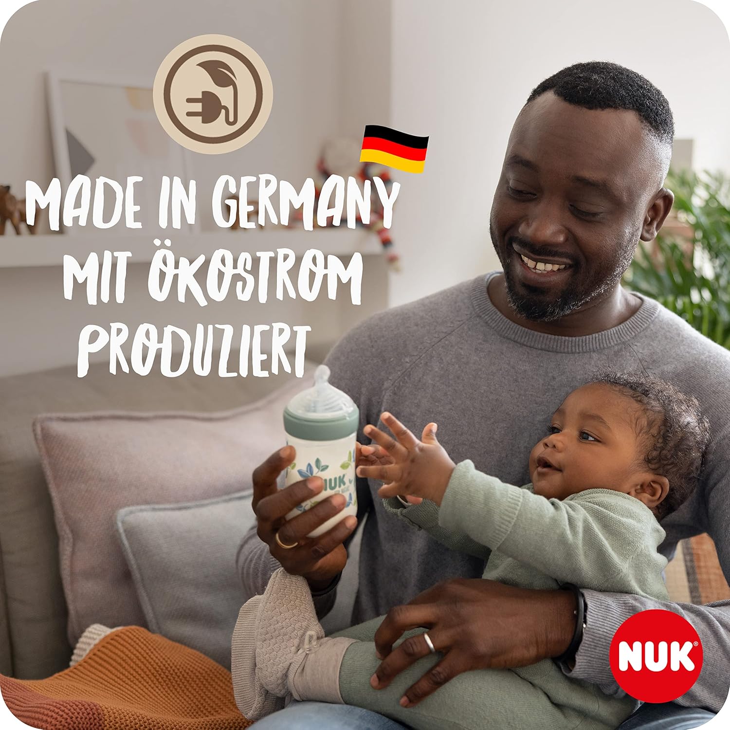 NUK for Nature Start Set Babyflasche und Schnuller, 0−6 Monate, 100 % natürliche Rohstoffe, 2 x Flaschen (150 ml + 260 ml), 2 x Schnuller aus Silikon, BPA-frei, 4 Stück - Meloni2