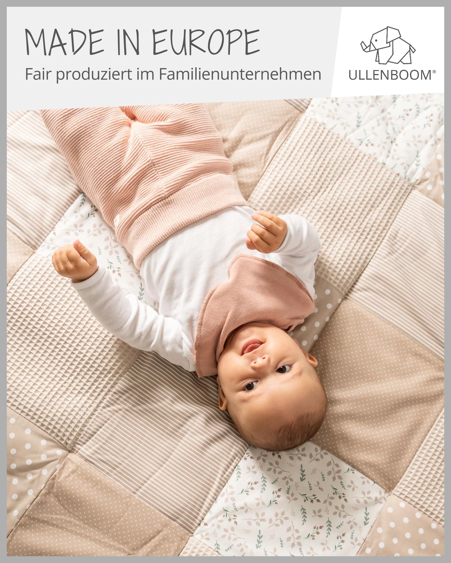 ULLENBOOM Krabbeldecke für Baby 100x100 cm, 100% OEKO-TEX Materialien, Made in EU, Dick & weich gepolstert, Sandblume - ideal als Babydecke, Laufgittereinlage & Spieldecke Baby