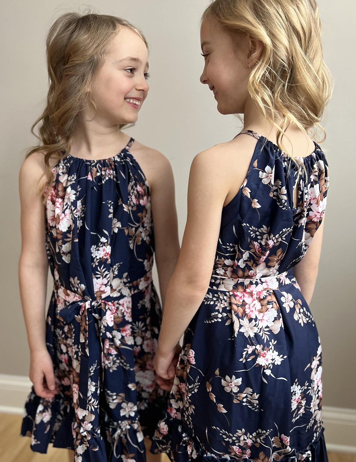 Arshiner Mädchen Kleid Neckholder Sommerkleid Rüschensaum Midikleid A-Linie Kinderkleid Swing Partykleider Abendkleid Kinder Festliche Kleider Freizeitkleid mit Gürtel 6-14 Jahre