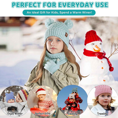 Children's Winter Hat Loop Scarf Touchscreen Gloves Set 2 3 4 5 6 7 Years Toddler Winter Hat Beanie Tube Scarf Knitted Pom Hats Gift Girls Boys