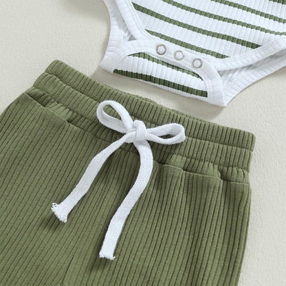 JiAmy Baby Boys' Clothing Long Sleeve Striped Bodysuit Romper + Trousers Outfit Set Newborn Soft Cotton Baby Clothing 0-24 Months