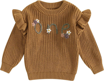 L&ieserram Baby Mädchen Jungen 1. Geburtstag Gestrickt Pullover Jumper Langarm Strickpullover Pulli Kleinkinder Kleidung Outfit Knitted Sweater 1 Jahr