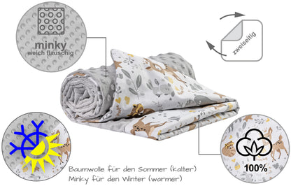 Medi Partners Babydecken Baby 100% Baumwolle Krabbeldecke Babydecke 75x100cm doppelseitig Kinderbett Minky Kuscheldecke Kinderwagen (REH mit grauem Minky)