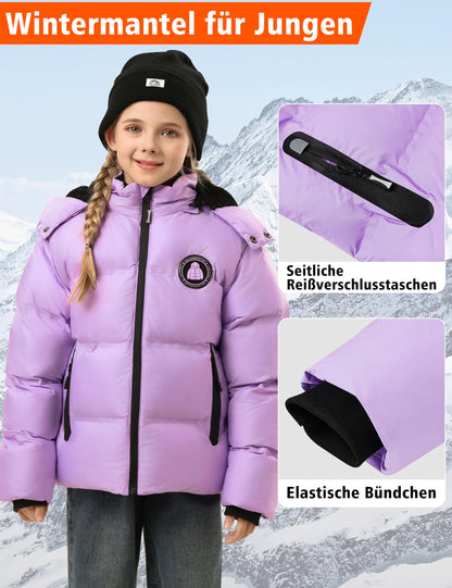 Winter Jacke Jungen Mädchen Kinder Jacke Warm Gefüttert Puffer Jacken Kinder Jacken Winter mit abnehmbarer Kapuze Wandern Jacke