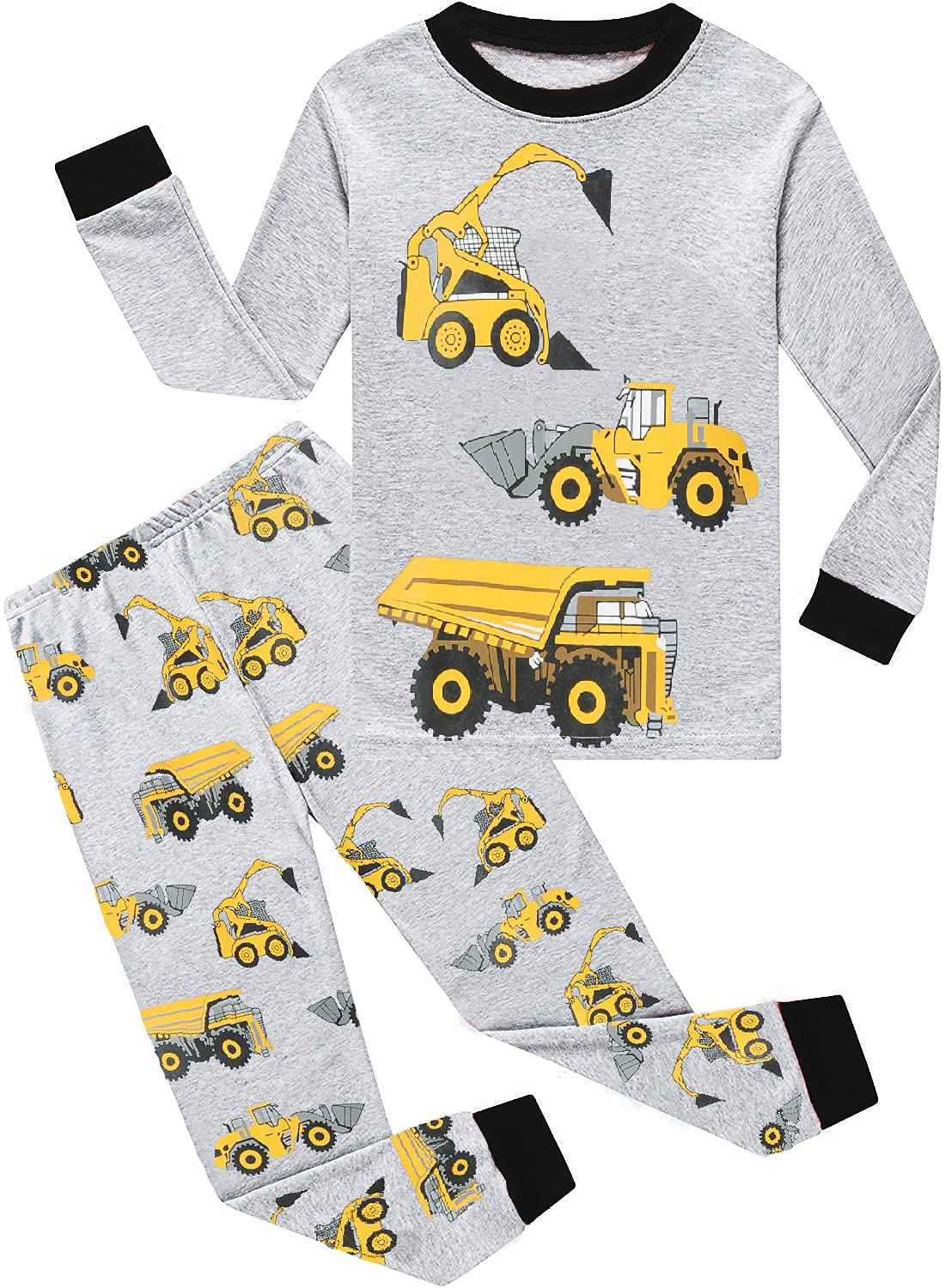 EULLA Children's Boys' Pyjamas Long Sleeve Cotton Winter Pyjama Set Fire Truck Dinosaur Digger Tractor Train Two-Piece Sleepwear 1-7 Years 92 98 104 110 116 122
