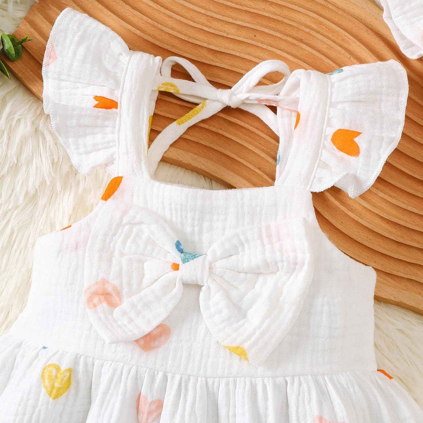 Kleinkind Baby Mädchen Sommer Kleid Outfit Rüschenärmel Herz/Blumenmuster Boho Kleider Niedliches Baby Sommerkleid mit Hut
