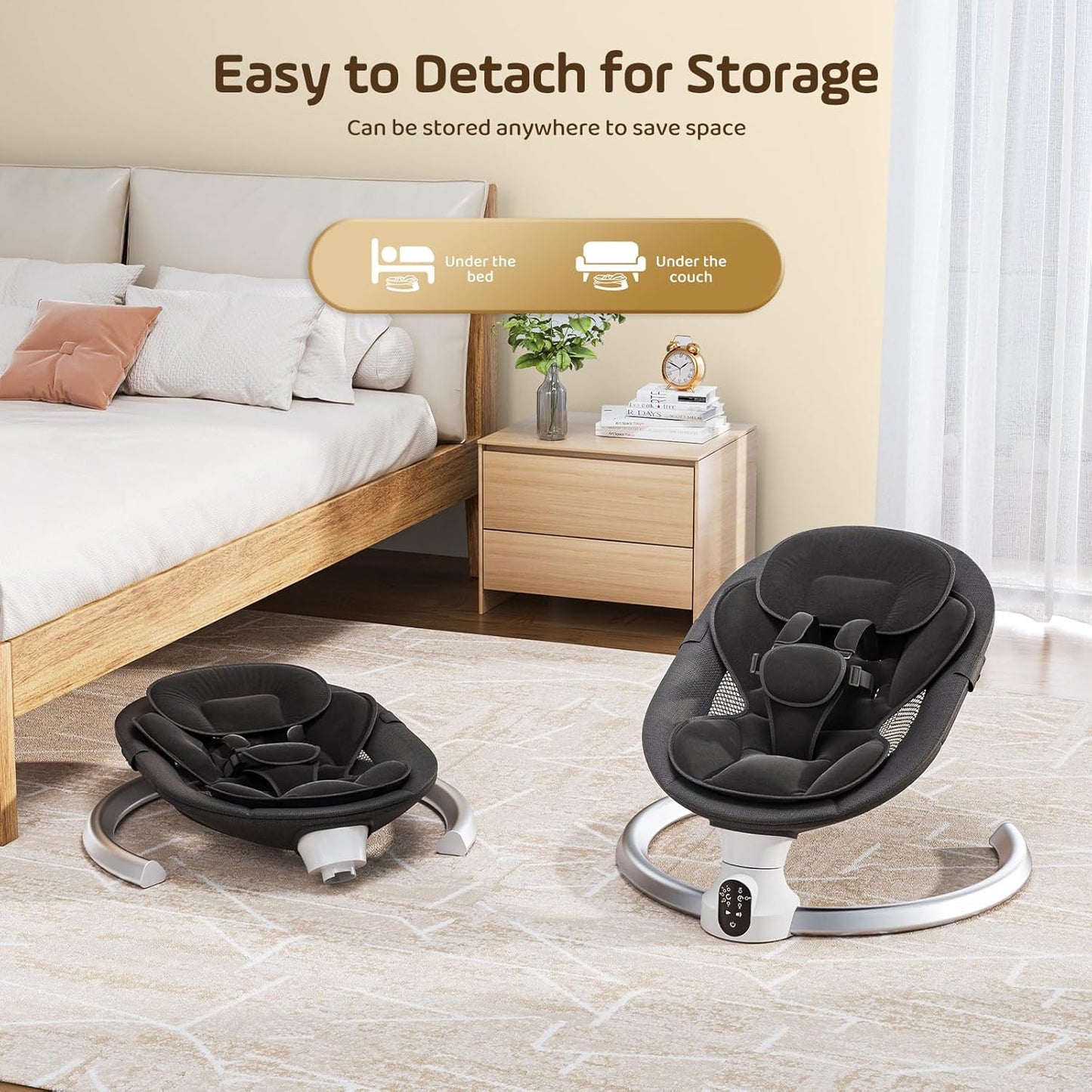 Ixdregan Electric Baby Rocker - App & Remote Control Baby Swing Electric with 3 Timers, 5 Swing Speeds, 10 Music, Bluetooth Connection, Soft Padded Baby Rocker (App Black)