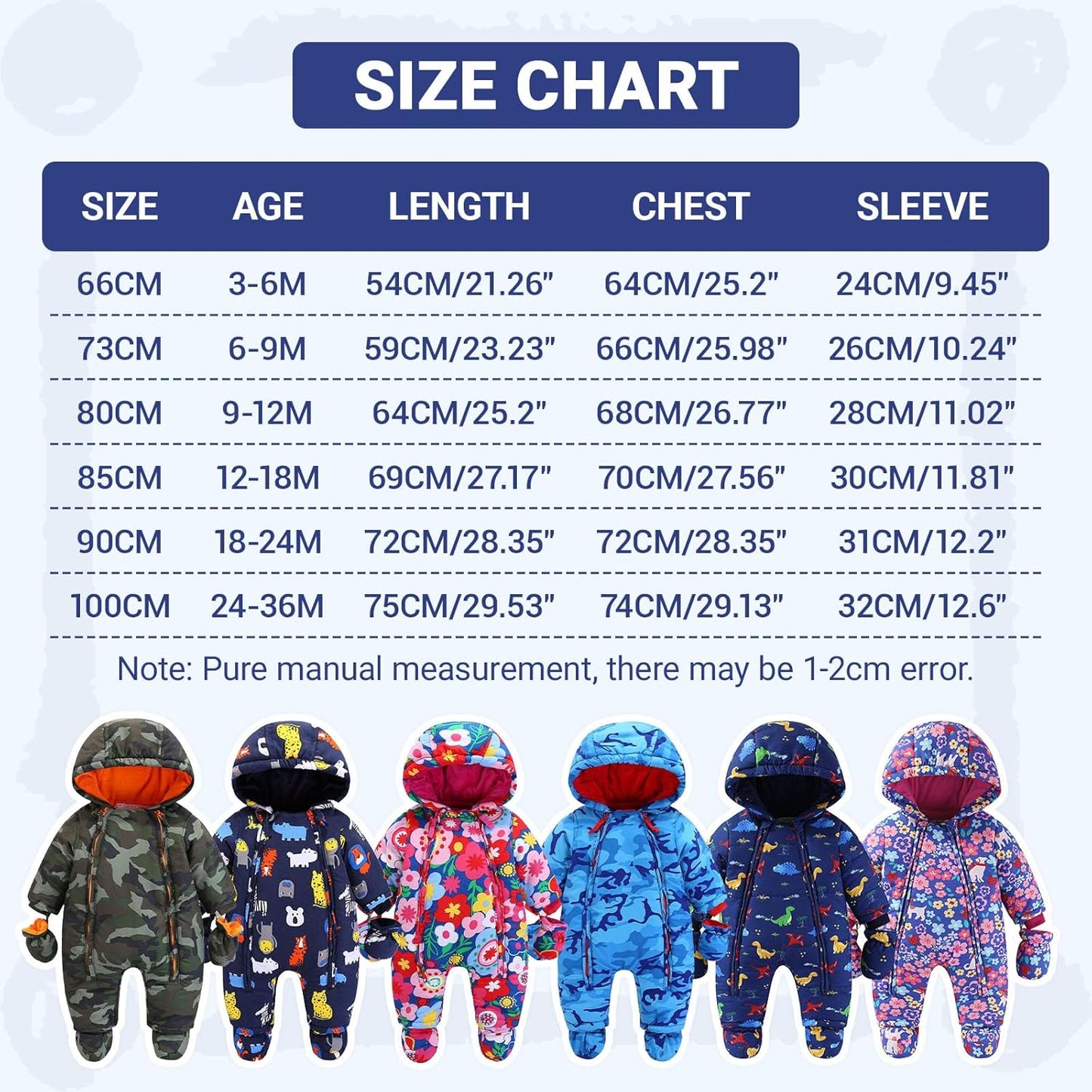Baby Romper with Hood, Snowsuits with Gloves and Booties, for Toddlers, Fleece Cotton Romper for Toddlers, Boys and Girls, Warm Jumpsuit, Winter Jacket, 6-9 Months