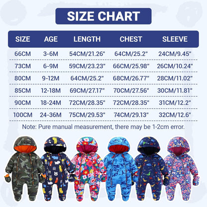 Baby Romper with Hood, Snowsuits with Gloves and Booties, for Toddlers, Fleece Cotton Romper for Toddlers, Boys and Girls, Warm Jumpsuit, Winter Jacket, 6-9 Months