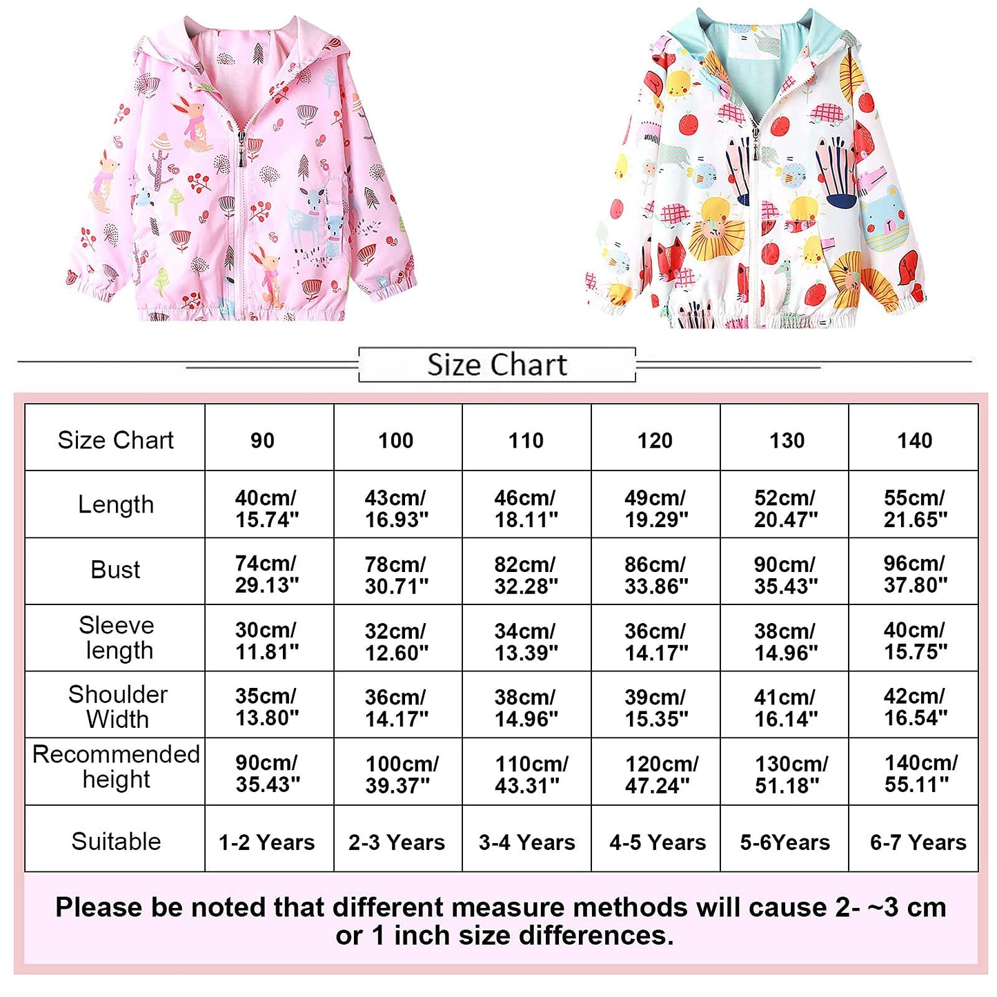 JinBei Jacken Mädchen Jacke Baby Kinder Kapuzen Sweatjacke Kapuzenjacke Cartoon Aufdruck Winddicht Mantel Windjacke Übergangsjack Frühling Herbst Outwear Softshelljacke Regenjacken 1-7 Jahre