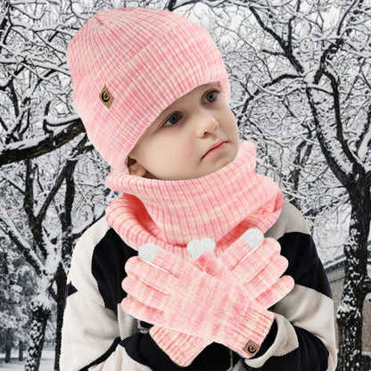 MARUKO Children's Winter Hat Scarf Gloves Set 3 in 1, Toddler Knitted Beanie Neck Warmer, Thick Fleece Thermal Knit Hat Scarf Gloves Set for Children Aged 2-8