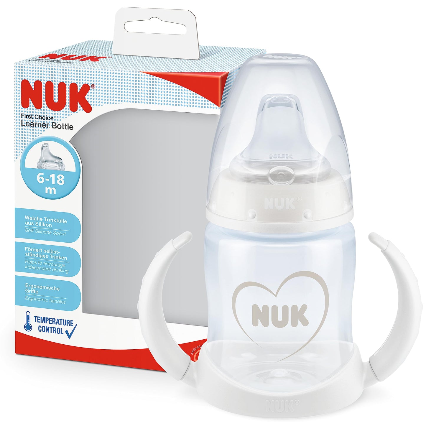 NUK First Choice+ Trinklernflasche | 6–18 Monate | 150 ml | Temperature Control Anzeige | Anti-Colic-Ventil | auslaufsichere Trinkschnabel | Ergonomische Griffe | BPA-frei | Disney Winnie Puuh blau - Meloni2