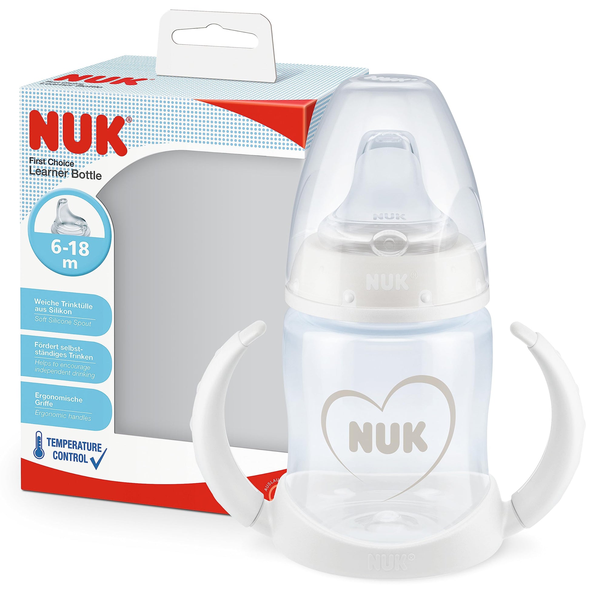 NUK First Choice+ Trinklernflasche | 6–18 Monate | 150 ml | Temperature Control Anzeige | Anti-Colic-Ventil | auslaufsichere Trinkschnabel | Ergonomische Griffe | BPA-frei | Disney Winnie Puuh blau - Meloni2
