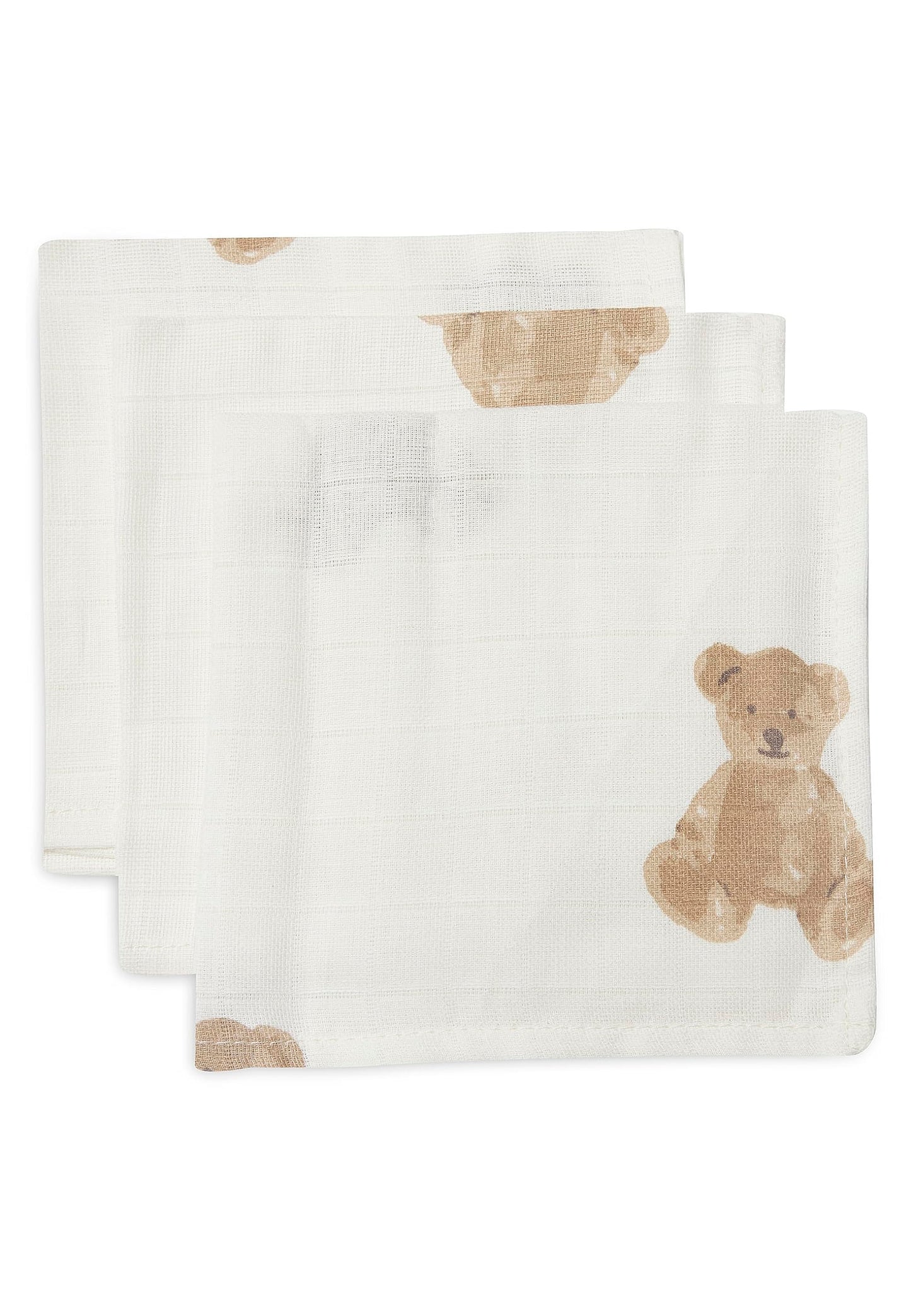 Jollein 537-848-66095 Spucktücher Mundtücher Musselin 3er Set Teddybär weiß (31x31cm)