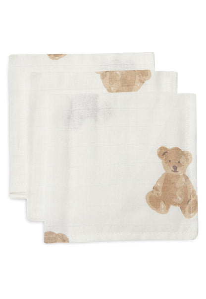 Jollein 537-848-66095 Spucktücher Mundtücher Musselin 3er Set Teddybär weiß (31x31cm)