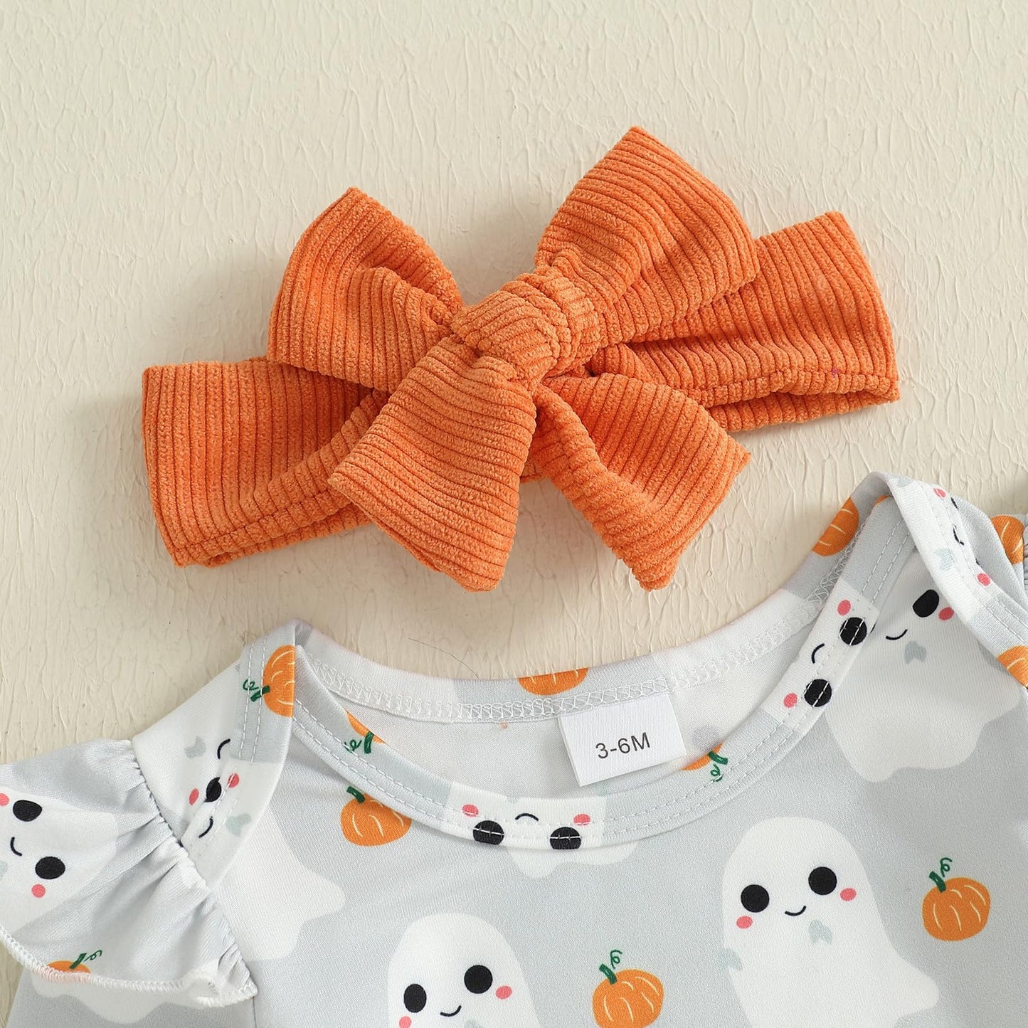 Geagodelia Baby Girl Halloween Clothing Outfit Pumpkin Ghost Baby Clothing Set Body Top + Jumpsuit Dress Newborn Soft Baby Set