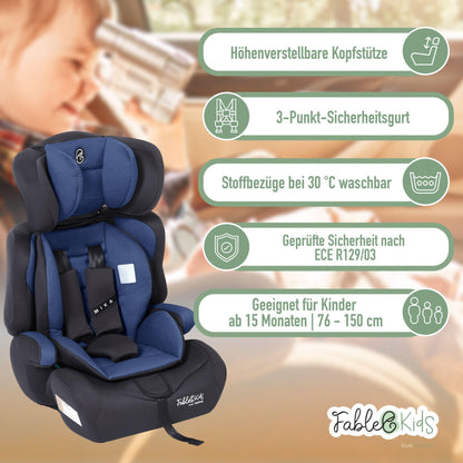 FableKids Kinderautositz 9-36 kg | 3-Punkt-Sicherheitsgurt | Autokindersitz ab 15 M. | Autositz für Kinder 76-150 cm | Kindersitz einstellbare Kopfstütze ECE R129/03 | Verstellbar | Schwarz - Meloni2