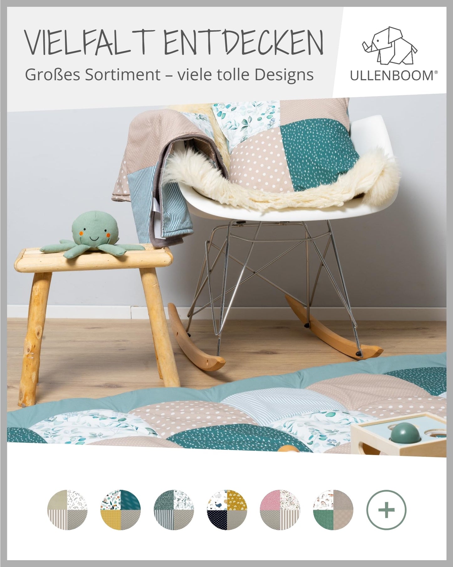 ULLENBOOM Krabbeldecke für Baby 100x100 cm, 100% OEKO-TEX Materialien, Made in EU, Dick & weich gepolstert, Sandblume - ideal als Babydecke, Laufgittereinlage & Spieldecke Baby