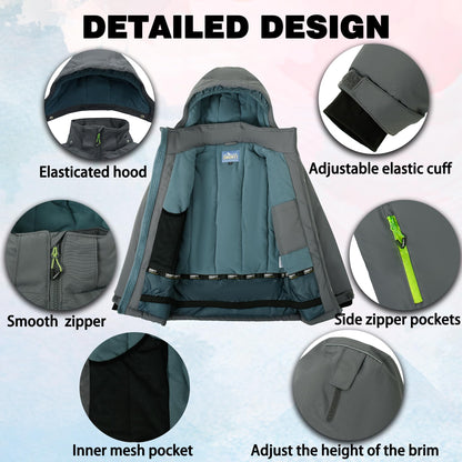 SMONTY SNOWER Boys' Snowsuit with Removable Hood, Ski Suit, Extra Warm, Winter Suit
