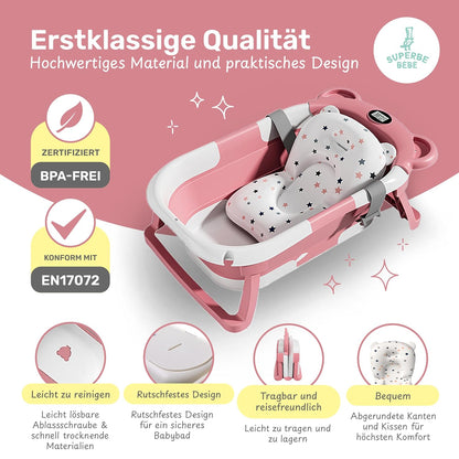Faltbar Baby Badewanne Mit Rutschfestem Badewannensitz - Babywanne Xxl Mit Badethermometer - Von Der Geburt Bis 3 Jahre - Baby Bathtub - Babygeschenk - Geburtsgeschenke Für Mädchen & Jungen