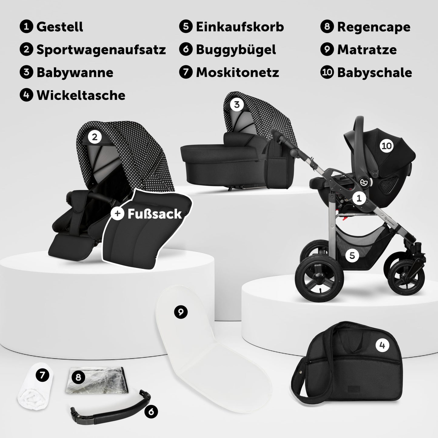 Bergsteiger Capri 3-in-1 Combination Pushchair - Baby Carrier, Sports Seat & i-Size Baby Seat, Pneumatic Tyres, Suspension, Height-Adjustable Handle, Foldable, Accessories