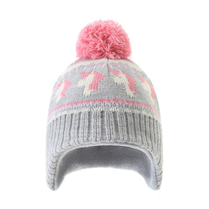 Winter Hat Girls Kids Beanie Earflap Pompom Baby Knitted Hat Girls 