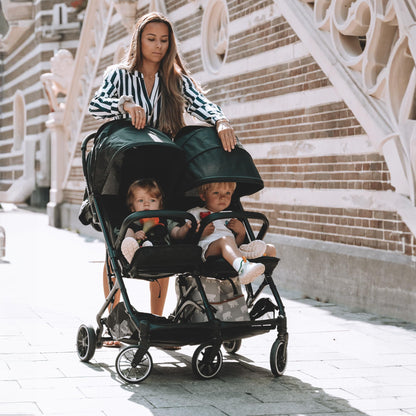 Deryan XP X2 Kinderwagen Buggy 2 in 1 - Buggy klein zusammenklappbar - Geburt bis 4 Jahre - Baby Wagen pro Sitz belastbar bis 22kg - Kinderbuggy klappbar - KOMPAKT & FALTBAR - Grau