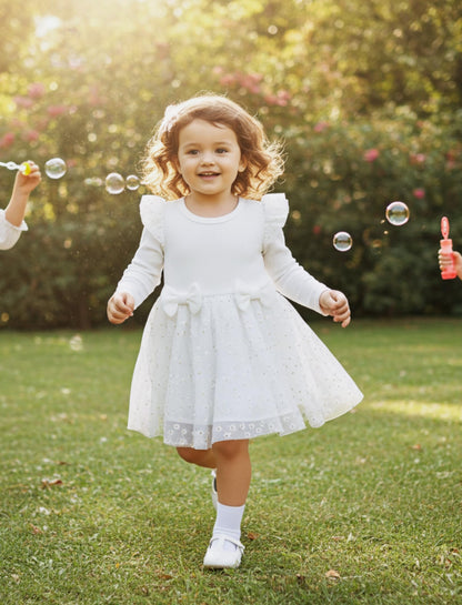 PATPAT Baby Girls' Tulle Dress with Long Sleeves, Tutu for Toddlers, Perfect as a Flower Girl or Christmas Party Birthday Long Sleeve Princess Dress, 3-24 Months