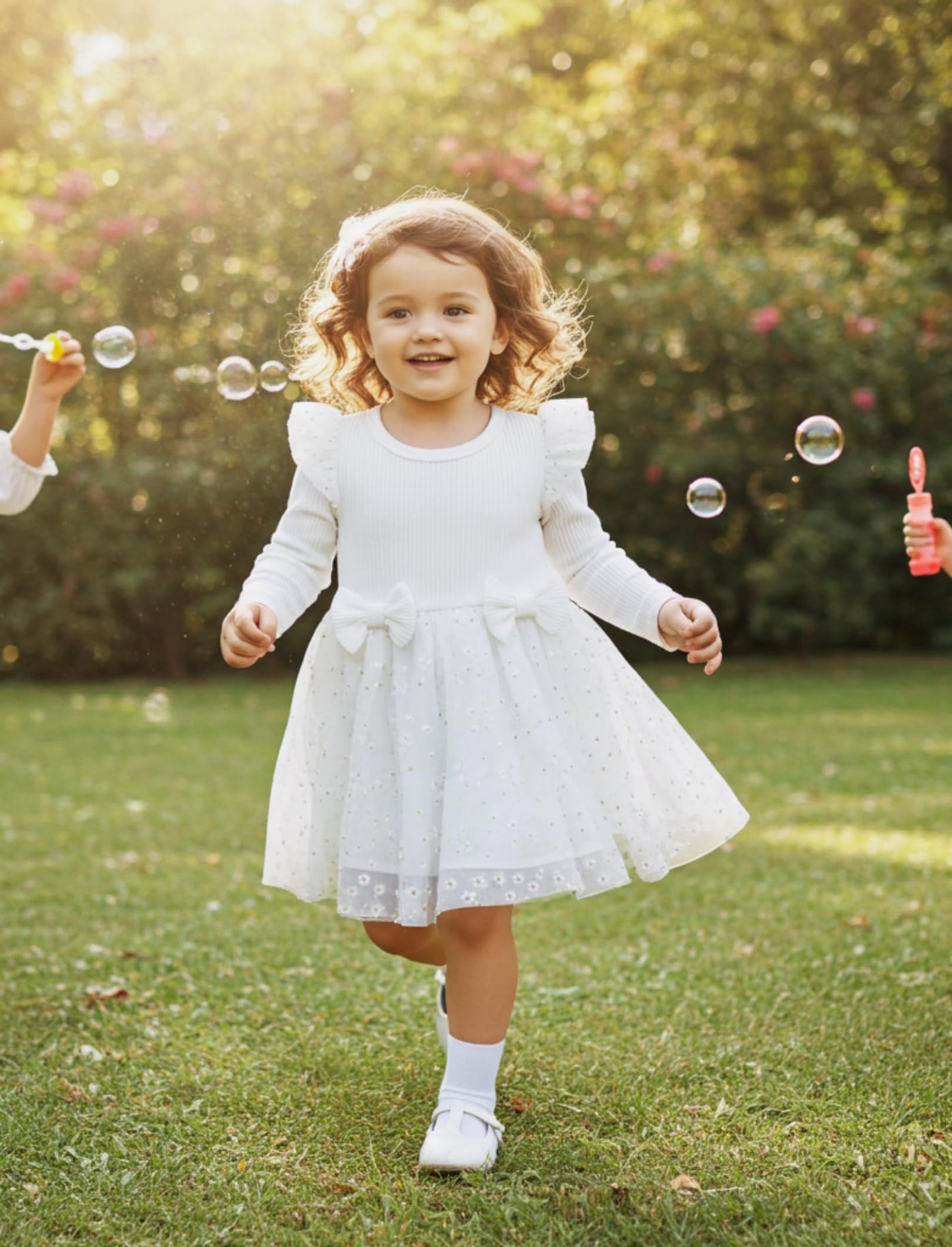 PATPAT Baby Girls' Tulle Dress with Long Sleeves, Tutu for Toddlers, Perfect as a Flower Girl or Christmas Party Birthday Long Sleeve Princess Dress, 3-24 Months